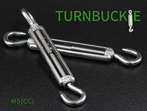 6PCS M5 Hook & Hook Turnbuckle 304 Stainless Steel Turnbuckle Wire Rope Tension Heavy Duty Turnbuckles for Cable Railing Wire Rope Hardware Kit (M5, Hook & Hook) - style: Hook & Hook-M-5