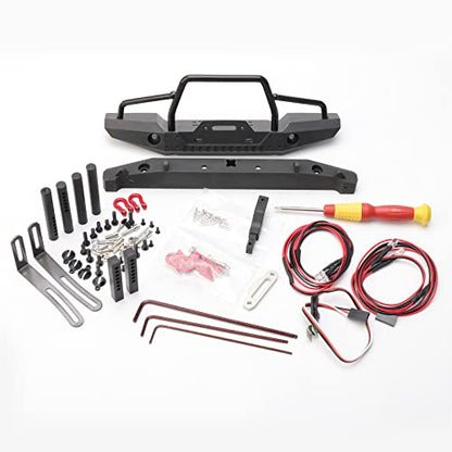 1/10 RC Metal Front & Rear Bumper Combo W/LED Lights | Tow Shackles, Winch Mount Seat, Trailer Hitch, For TRX4 SCX10 II 90046 Rock Crawler Truck - style: Front & Rear Bumper
