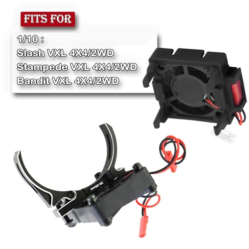 Upgrades for 1/10 Slash/Stampede/Bandit 2WD 4WD,Aluminum 3660 540 550 Motor Cooling Fan with 36-38mm Adjustable Mount & VXL-3s ESC Cooling Fan High Velocity Fan Heatsink Set,Black - color: Black/for Slash