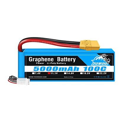 Yowoo Graphene Battery 3S 5000mAh 100C 11.1V LiPo RC Battery with XT90 Plug for 1/8 Scale Vehicles Arrma Slash VXL Slash 4x4 VXL E-maxx Brushless Axial e-revo Brushless and Spartan Models - style: 3S 5000mAh XT90 (1Pack)