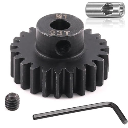 Steel Mod1 5mm Pinion Gear 1PCS, 11-28 M1 Pinion Gear Metal Hardened Steel Fit 5mm RC Motor Shaft with 3.175mm Coupler Compatible with 1/5 1/6 1/8 1/10 1/14 RC Brushless Brush Motor (23T) - size: 23T