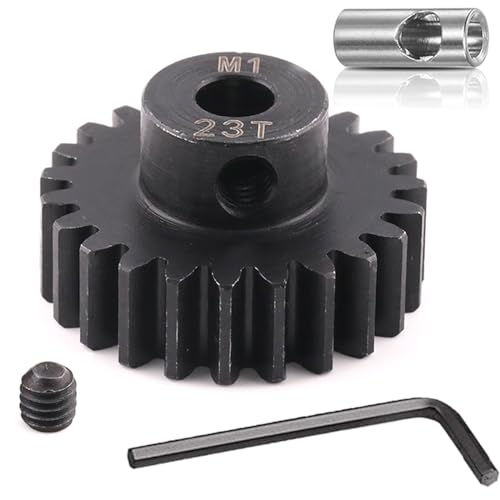 Steel Mod1 5mm Pinion Gear 1PCS, 11-28 M1 Pinion Gear Metal Hardened Steel Fit 5mm RC Motor Shaft with 3.175mm Coupler Compatible with 1/5 1/6 1/8 1/10 1/14 RC Brushless Brush Motor (23T) - size: 23T