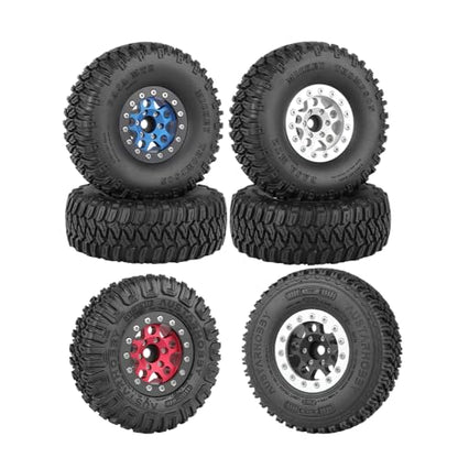 4PCS 1.55 Inch Aluminum Alloy 5Spoke Beadlock Wheel Rim Tyre and 95mm Rubber Tires Set for 1/10 RC Rock Crawler Car Upgrade Parts for Tamiya Axial AX90069 D90 TF2 CC01 LC70 (Silver+Black) - color: Silver+black