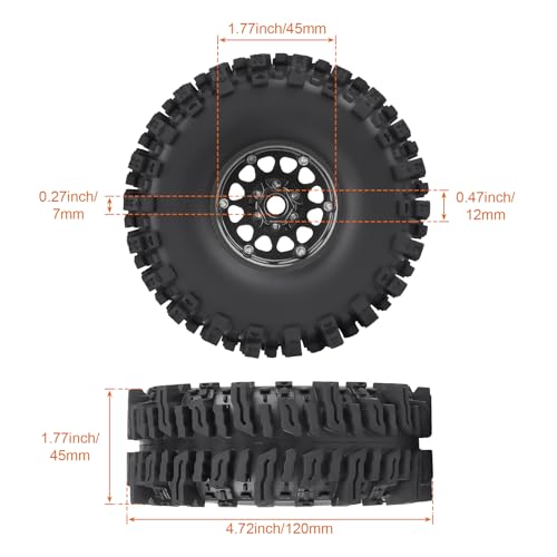 120mm 4.72'' Tall 1.9 Mud Slingers Tires Good Grip and 1.9 Beadlock Wheels Aluminum 1.9 Beadlocks for FCX10 TRX4 Axial SCX10 II UTB18 Capra Redcat Gen8 Gen7 VS4-10 1/10 RC Crawler Car (Color C) - color: Color C