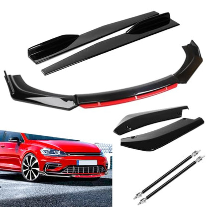 Universal Car Front Bumper Lip Spoiler Body Kits + 2M / 86.6" Side Skirt Extension Rocker Panel Body Kit + 48CM Auto Rear Bumper Lip Diffuser (63"-70" Red) - color: 63"-70" Red