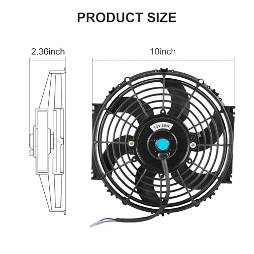 JDMSPEED New Universal Electric Radiator Slim Cooling Fan Push Pull 10" Inch 12v 80w 1750CFM - color: Black, size: 10 Inch