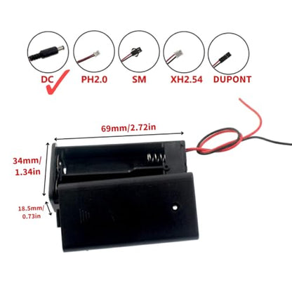 2Pcs Battery Holder with 2.1mm DC Plug On/Off Switch for 3V AA 2 Cell, 2 x 1.5V AA Battery Power Case Plastic Box with Cover Leads for Arduino LED (2AA Covered with DC Plug) - size: 2AA covered with DC plug
