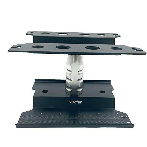 RC Car Work Stand Aluminum Repair Workstation 360 Degree Rotation Lift Lower w/Screw Tray for 1/10 1/12 1/16 Scale Traxxas TRX4 Axial Arrma Redcat Losi RC Crawler Monster Truck Buggy (Black)
