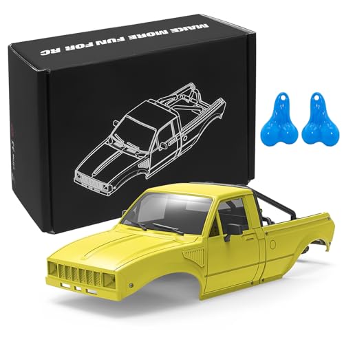 RC Pickup Body Shell with Bed Rack and Light kit & 2PCS Hanging Ball Nuts for 1/24 RC Crawler Axial SCX24 C10 Bronco Wrangler Base Camp 4Runner (Yellow) - color: Yellow