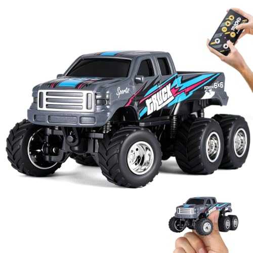 Mini Rc Truck, 1:64 Scale Monster Truck Remote Control Car with Lights, 2.4Ghz Remote Control, Mini Alloy Monster Truck Rc, Speed/Steering Adjustable (Grey) - color: Grey