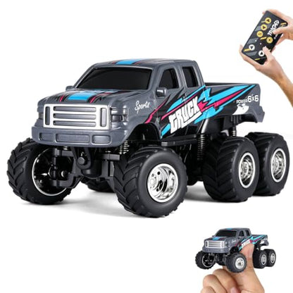 Mini Rc Truck, 1:64 Scale Monster Truck Remote Control Car with Lights, 2.4Ghz Remote Control, Mini Alloy Monster Truck Rc, Speed/Steering Adjustable (Grey) - color: Grey