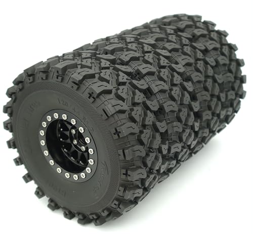 RC 1.9 Beadlock Wheels Negative Offsets 8mm and Tires for 1/10 SCX10 SCX10 SCX10 Pro TRX4 TRX6 Gen7/8 RC Crawler Remote Control Car Upgrades Aluminum 1.9 Beadlock Wheel Rims (Black) DK - color: Black