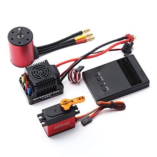 GoolRC 3650 2300KV Brushless Motor with 60A Brushless ESC Electric Speed Controller, 25KG Digital Servo and Programming Card, Waterproof Motor ESC Combo Set for 1/8 1/10 RC Car