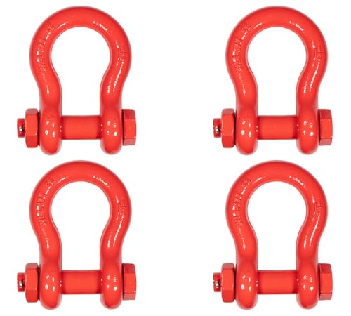 Mytee Products 4 Pack 1-1/2" Anchor Shackle Forged Carbon Steel w/Safety Screw Pin Load Limit 34,000 lbs, Double Rust Protection Heavy Duty D Ring Bolt Type Shackle for Towing, Rigging - color: 4 - Pack, size: 1-1/2" (17 Ton WLL), style: Bolt Type Threade