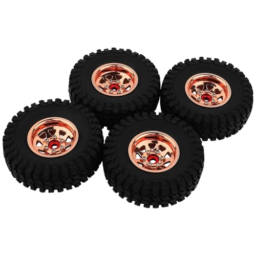 1.0 Beadlock Wheel Soft Tires Set -3.78mm Offset Wheel Rims for 1/18 1/24 RC Crawler Car Axial AX24 SCX24 FMS FCX24 TRX4M (Rose Gold)-61532 - color: Rose Gold