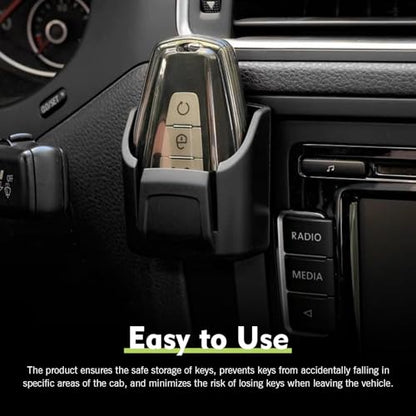 Car Key Fob Holder, Anti-vibration Dashboard Storage Box with Card Slot, Multi-function Organizer for Remote Key Card Small Item, Self-adhesive Accessory for Center Console Door Panel (Black)