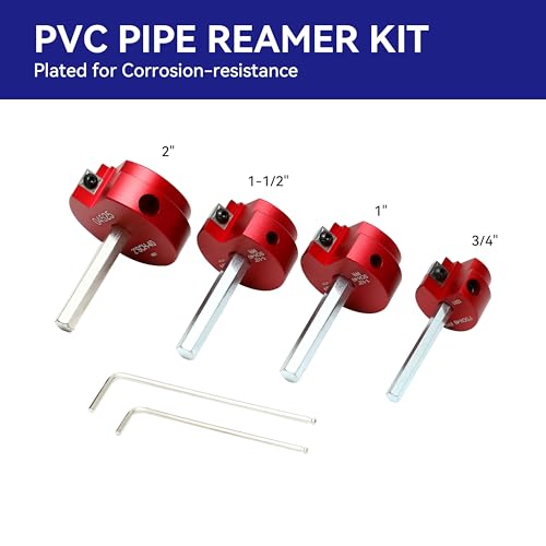 HFS(R) 4 Pcs PVC Pipe Reamer Tool, 3/4",1",1-1/2",2" - Fits 1/2" Drill, PVC Fitting Saver & Plastic Pipe Fitsting Reamer Socket Saver Plumbing Tool for Schedule 40 Plastic Pipes - size: 3/4",1",1-1/2",2"