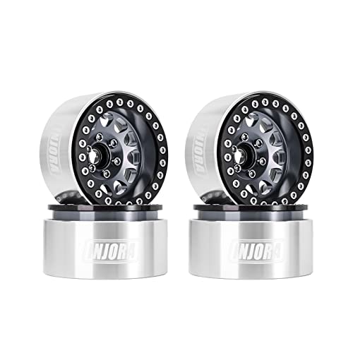 INJORA 1.9 Beadlock Wheel Offset -10.4mm for 1/10 RC Crawler (Black＆Grey) - color: Black&grey