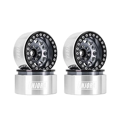 INJORA 1.9 Beadlock Wheel Offset -10.4mm for 1/10 RC Crawler (Black＆Grey) - color: Black&grey