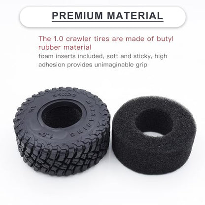 1.0 Tires 55*22mm Tires & Silicone Rubber Inserts for 1/18 1/24 RC Crawler | Soft Drift Tires for RC Crawler Axial SCX24 FMS FCX24 RC Crawler Car,Replacement Wheels,Durable Rubber,Ready to Install