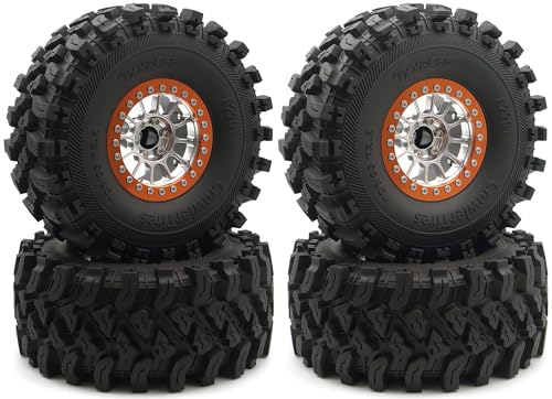 348g Weighted RC 2.2 Beadlock Wheels & Tire Set (4-Piece) Upgrades Accessories Rims for 1/10 SCX10 Wheels TRX4RC4WD and D90 RC Crawler Axial Remote Control Car 4pcs (Silver Orange) - color: Silver Orange
