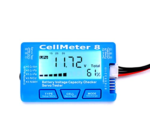RC CellMeter 8 Digital Battery Capacity Checker | Battery Voltage Tester LCD Backlight for LiPo Life Li-ion NiMH Nicd