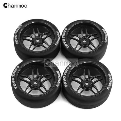 1/10 RC Drift Tires and Plastic Wheels Rims Rally Racing Tyres 12mm Hex for 1:10 Scale On Road Touring Street Car Tamiya Traxxas HPI KYOSHO XV02 XV01 TT01 TT02 PTG2 A959 4PCS (C Black) - color: C Black