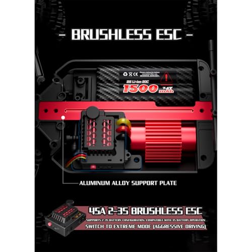 S912PRO 1/16 Scale RC Drift Car Model for Adults, 2.4G 4WD Brushless Full-Proportional Remote Control High-Speed Drifting Car(Red) - color: Red