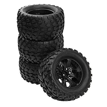12mm Hub 5.07''OD Rubber Tires & Wheel Rim w/Foam Compatible with 1/10 Scale Traxxas Rustler Stampede HPI HSP Volcano Tamiya Blackfoot 1/10 Off-Road Crawler Monster Buggy Truck