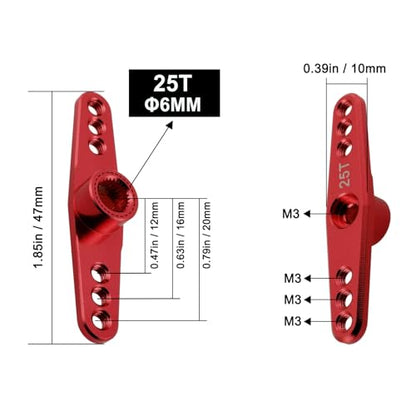 Hobbypark 2pcs Metal Aluminum 25T Servo Horn Steering Arms (Double & Single) for RC Models Car Truck Buggy Replacement Parts (Red)