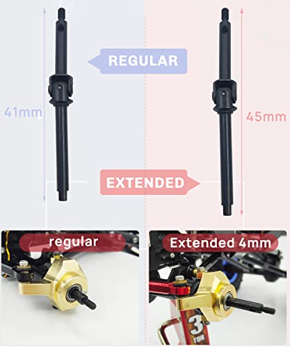 2Pcs Steel Front Axle Drive Shaft SCX24 CVD Set 1/24 Axial SCX24 (+4mm) | Extended 4mm,For C10/JLU/Bronco/Gladiator/Deadbolt RC Crawler Car,CNC Machined,High Strength,Non Destructive Installation - size: +4mm