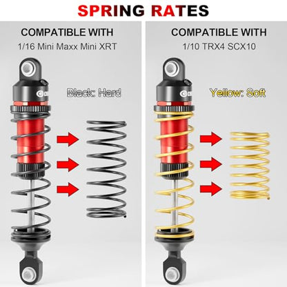 OGRC 92mm RC Shock Absorber for 1/16 Traxxas Mini Maxx XRT 1/10 TRX4 SCX10 | Aluminum, with Progressive Springs, Top-cap Bleeder Hole, Oil Shocks, Red - color: Red