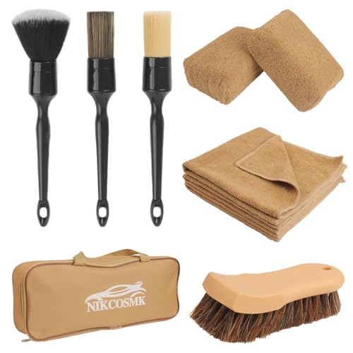 10PCS Car Cleaning Kit, Car Detailing Kit Interior Cleaner, Long Bristle Horse Hair Leather Cleaning Brush, Car Detailing Brushes, Microfiber Cloth & Applicator, Car Cleaning Supplies for Interior