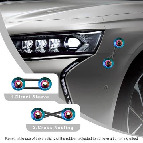 KVAEY Bumper Quick Release, JDM Front Rear Bumper Fasteners with Stainless Steel Screw Rubber O-Ring Washers, Universal Car Bumper Quick Release Tabs Trunk Bend Fenders Holders Kit (Colorful) - color: Colorful