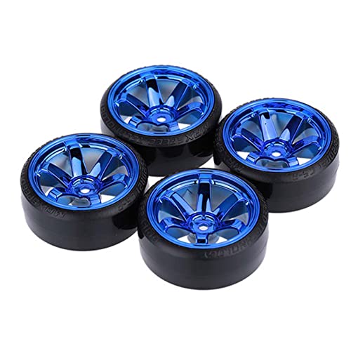 RC Plastic Wheel and Tire Set, 63mm Hard Tyres for 1/10 Drift Car HSP Tamiya HPI Kyosho On-Road Drifting Car (Blue, 6-Spoke) - color: Blue, 6-spoke