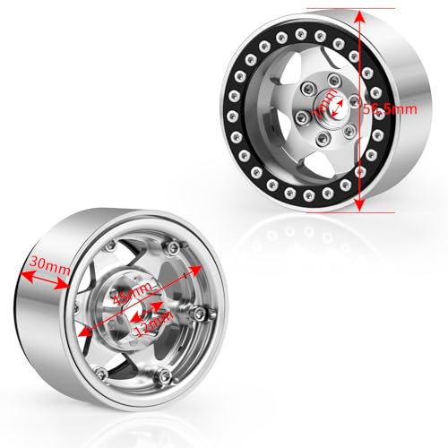 Aluminum Alloy RC 1.9 Beadlock Wheels Rims 30mm | For 1/10 RC Crawler Axial SCX10 90046 AXI03007 Gen8 TRX4, Upgrade, Silver - color: Silver