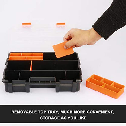 CASOMAN Hardware & Parts Organizers, 4 Piece Set Toolbox, Compartment Small Parts Organizer, Versatile and Durable Storage Tool Box - size: 4 Piece Set, Black/Orange