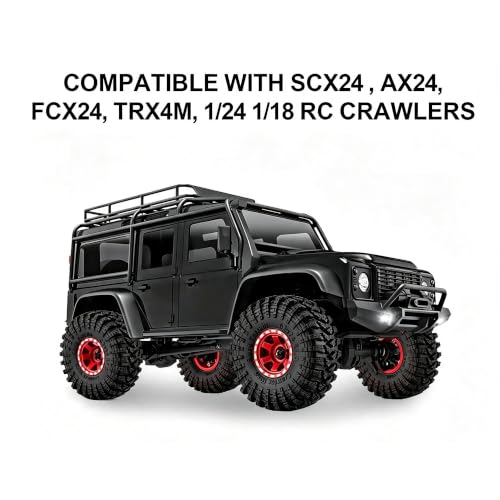 1.0" Beadlock Aluminum Wheels and 63mm Soft Rubber Tires | for SCX24, TRX4M, Ascent 18, FCX24, 1/18 1/24 RC Crawler, 7mm Hex, 0mm Offset, with Foam Inserts, (Red 345) - color: Red 345