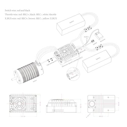 XC E3 Sensored Brushless ESC for RC Car, 6-12S Lipo,300A Continuous Current,10-25A、6.0/7.4/8.4V BEC,Applicable to 1/5,Support Turbo Timing and APP Control - size: E3