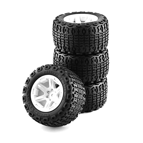 4PCS RC Truck Tires Set 12mm Hex Hub Plastic Wheel Rim Compatible with 1/12 LOSI LMT 4WD Solid Axle Monster Truck 1/12 1/14 1/16 TRAXXA,REDCAT RC Racing Truck - color: White 1