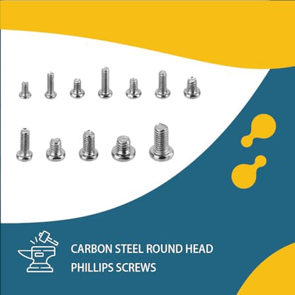 1140 Pcs Tiny Screws for Electronics, M1.4 M1.6 M1.7 M2 M2.5 M3 Round Head Mini Screws, Replacement Computer, Small Machine Assortment Kit (1140)