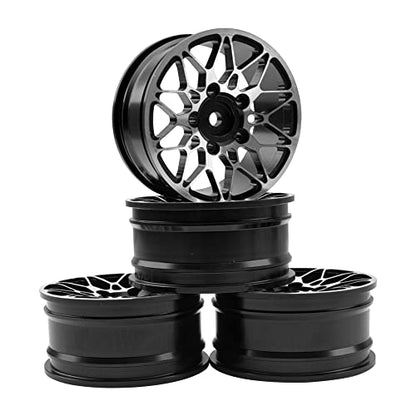 ShareGoo Metal Wheel Rims RC 12mm Hex Hubs 1/10 RC Drift On-Road Racing Touring Wheel Rim Compatible with HSP Tamiya Kyosho RedCat Sakura WLtoys Universal 1/10 RC Scales (Black) - color: Black