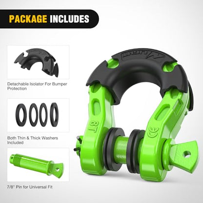 Nilight Mega D-Ring Shackles, 3/4" Heavy Duty Recovery Tow Shackle | 7/8" Screw Pin, 2Pcs Green, 68,000 lbs Break Strength(17,000 lb WLL), Forged Steel, Off-Road Recovery, Fits Tow Strap Winch - color: Green 3/4" 31 Ton 2 Pack, size: Shackle