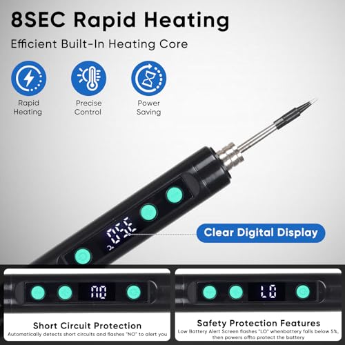 Cordless Soldering Iron Kit, 1100mAh USB-C Rechargeable Soldering Iron with LCD Screen, Portable Battery Powered Soldering Pen for Electronics Repair, Hobby DIY Projects