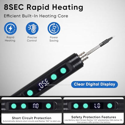 Cordless Soldering Iron Kit, 1100mAh USB-C Rechargeable Soldering Iron with LCD Screen, Portable Battery Powered Soldering Pen for Electronics Repair, Hobby DIY Projects