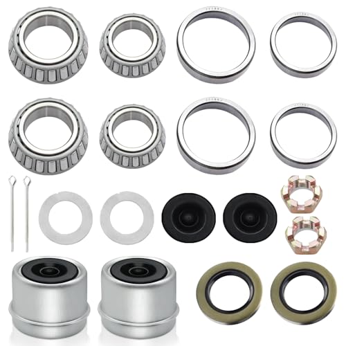 2 Sets 3500lb Trailer Wheel Bearing Kit L68149 L44649 Boat Trailer Axle Bearing Kit Grease Seals Fits for 1-3/8'' to 1-1/16''Bearing Kits 1.98" Dust Caps and Rubber Plugs Cotter Pins for #84 Spindle - color: 2 Set L68149 L44649 Bearings Kit