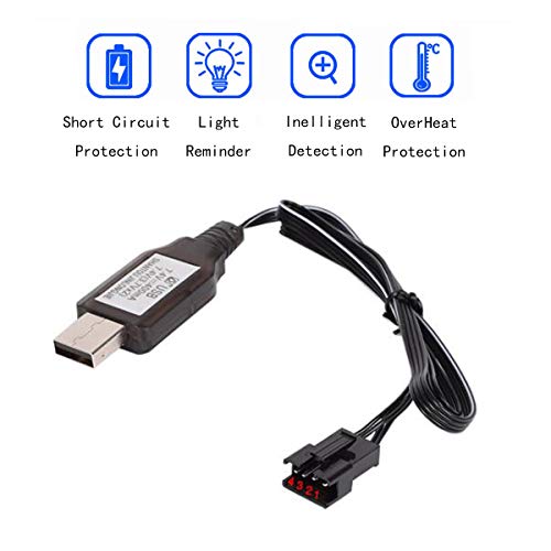 7.4V SM-4P USB Charger for 7.4V Li-ion Battery RC Boat Gel Ball Blaster SM4P USB Charging Cable 2 Pack with Storage Box SM4P Charger