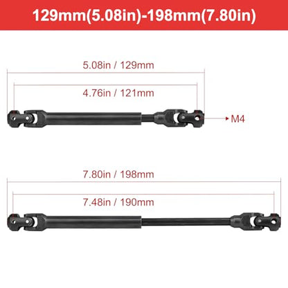 2pcs Hobbyfire 1/10 RC Crawler Drive Shafts Steel Universal Joint Driveshaft Heavy Duty for Axial SCX10 II III TRX4 Redcat Gen8 Gen7 Element Upgrades Parts(129-198mm) - style: 129-198mm