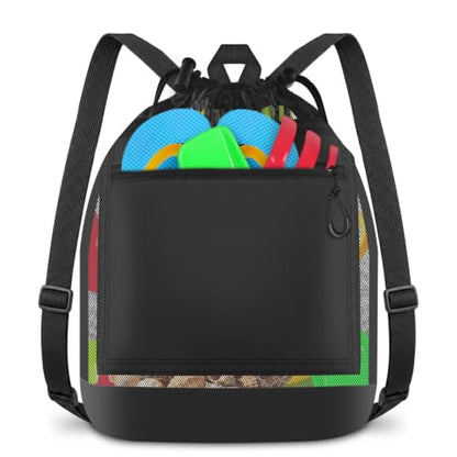 BROTOU Pool Toys Bag, Mesh Beach Bag Drawstring Toys Bag | Swim Pool Toys Balls Storage Bags Gym backpack, Beach Toy Shells Organizer - color: Black Backpack-s