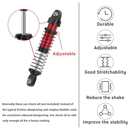 56MM Long Threaded Oil Shock Absorbers 4Pcs Adjustable Red Damper Upgrade Fit TRX4M TRX4MT 1/18 RC Crawler Car